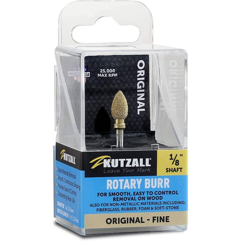 KUTZALL Flame Burr, 1/8 pulgadas de eje, Diámetro de cabeza 1/4 pulgadas x Longitud de cabeza 1/2 pulgadas, Dientes de carburo de tungsteno, Fino - FL-14-EG