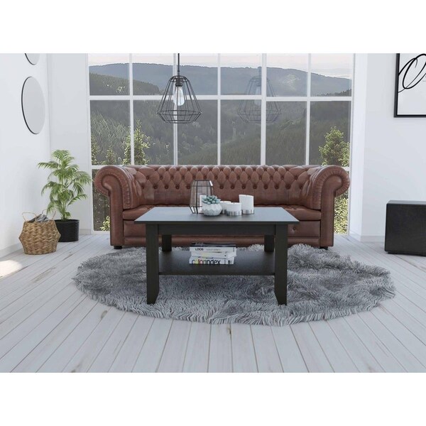 Gfancy Fixtures Modern Jet Black Coffee Table with Shelf - GF3680089