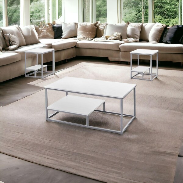 Homeroots White, Silver Metal Table Set - 3 Piece - 366093