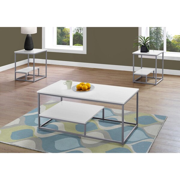 Homeroots White, Silver Metal Table Set - 3 Piece - 366093