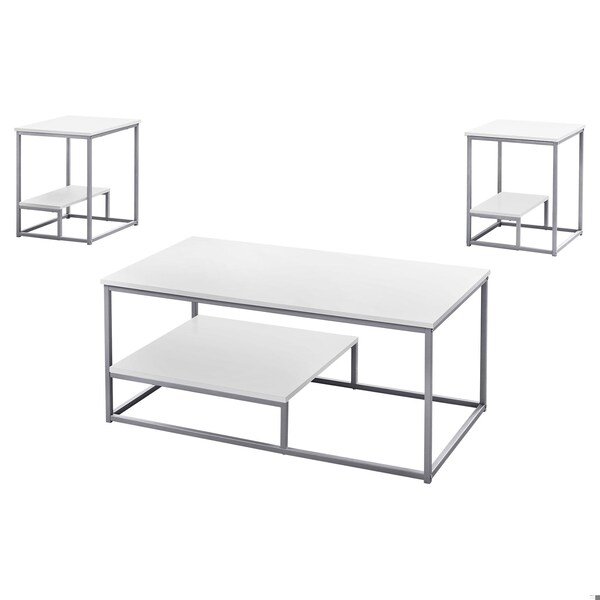 Homeroots White, Silver Metal Table Set - 3 Piece - 366093