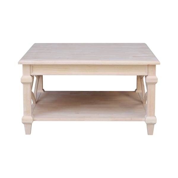 International Concepts Josephine Solid Wood Square Coffee Table with Shelf, 36X36X2, Unfinished - OT-19SC