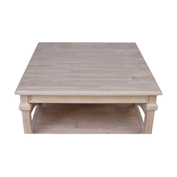 International Concepts Josephine Solid Wood Square Coffee Table with Shelf, 36X36X2, Unfinished - OT-19SC