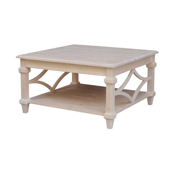 International Concepts Josephine Solid Wood Square Coffee Table with Shelf, 36X36X2, Unfinished - OT-19SC