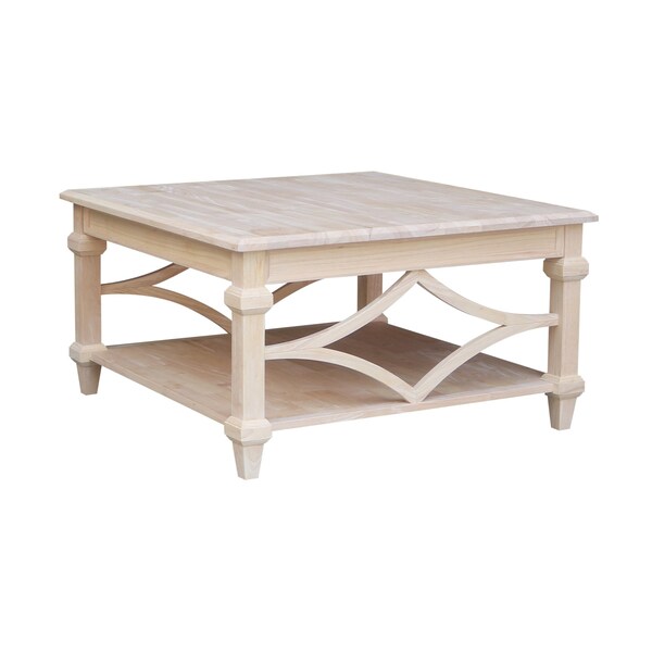 International Concepts Josephine Solid Wood Square Coffee Table with Shelf, 36X36X2, Unfinished - OT-19SC