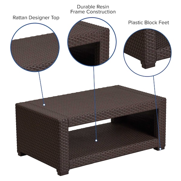 Flash Furniture Seneca Chocolate Brown Faux Rattan Coffee Table - DAD-SF1-R-GG