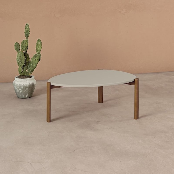 Manhattan Comfort Mid-Century Modern Gales Coffee Table with Solid Wood Legs in Greige - CT-82735-OW