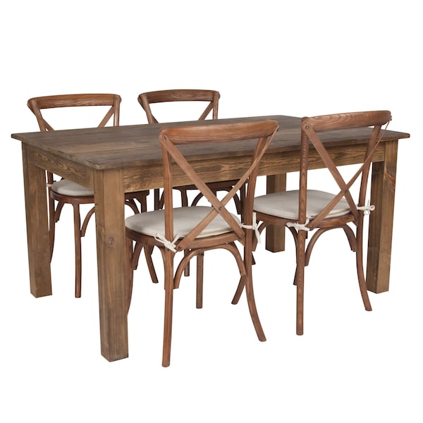 Flash Furniture Farm Table, 4 Chair Cushions Set, 60"x38" - XA-FARM-18-GG