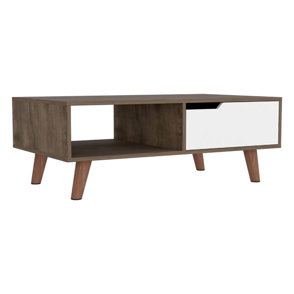 Tuhome Oslo Coffee Table 2.0, One Drawer, Four Legs, Dark Brown/White - MBB7944