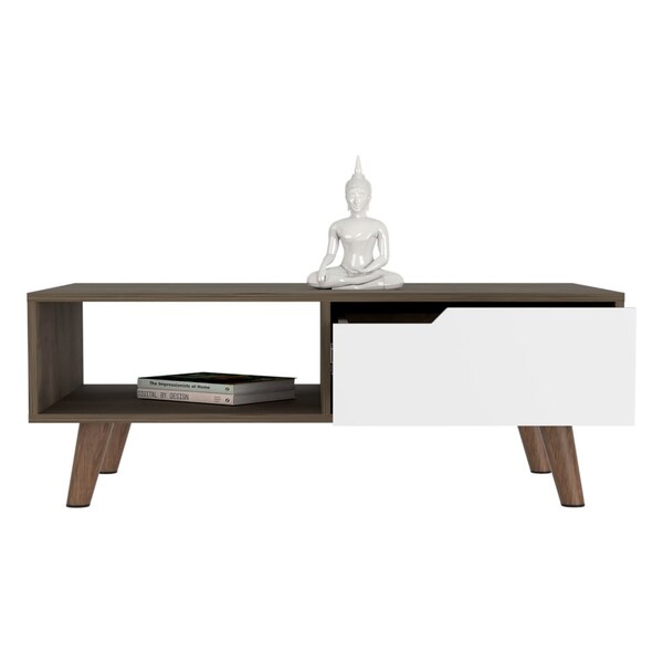 Tuhome Oslo Coffee Table 2.0, One Drawer, Four Legs, Dark Brown/White - MBB7944