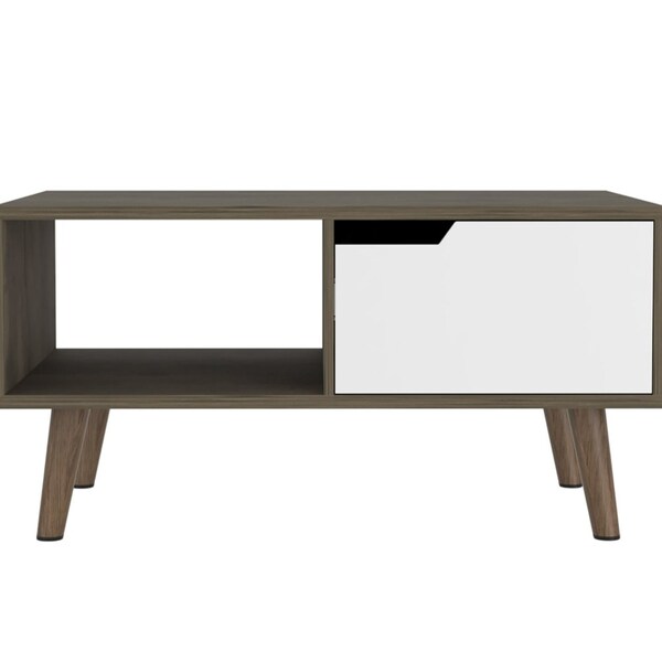 Tuhome Oslo Coffee Table 2.0, One Drawer, Four Legs, Dark Brown/White - MBB7944