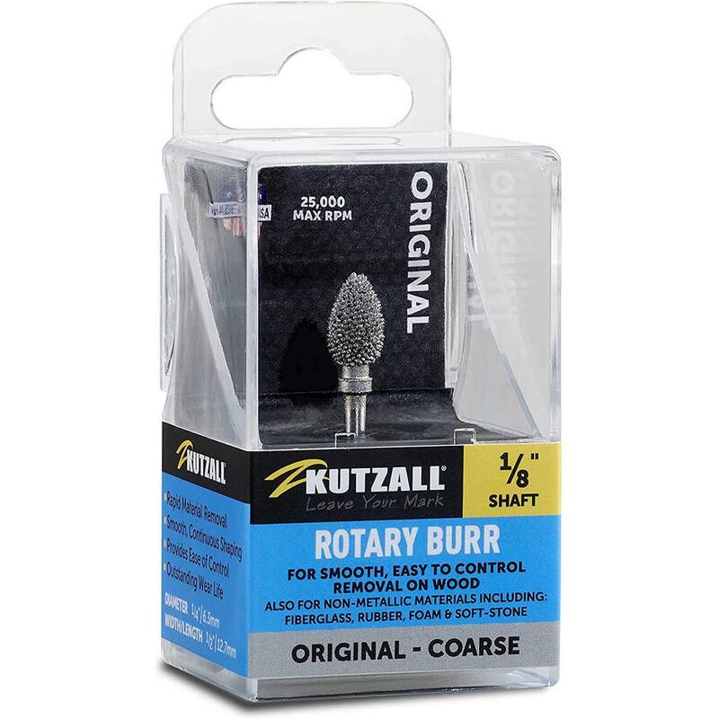 KUTZALL Burr Flama, 1/8 pulgadas de eje, Diámetro de la cabeza 1/4 pulgadas x Longitud de la cabeza 1/2 pulgadas, Dientes de carburo de tungsteno, Grueso - FL-14-E
