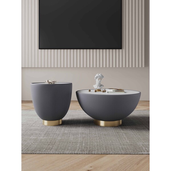 Manhattan Comfort Anderson Coffee Table and End Table 2.0 in Grey - Set of 2 - 2-AT01-GY