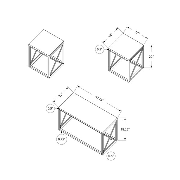 Monarch Specialties Table Set, 3pcs Set, Coffee, End, Side, Accent, Living Room, Metal, White Marble Look, Grey - I 7953P