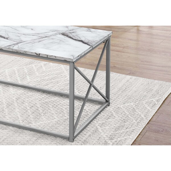 Monarch Specialties Table Set, 3pcs Set, Coffee, End, Side, Accent, Living Room, Metal, White Marble Look, Grey - I 7953P