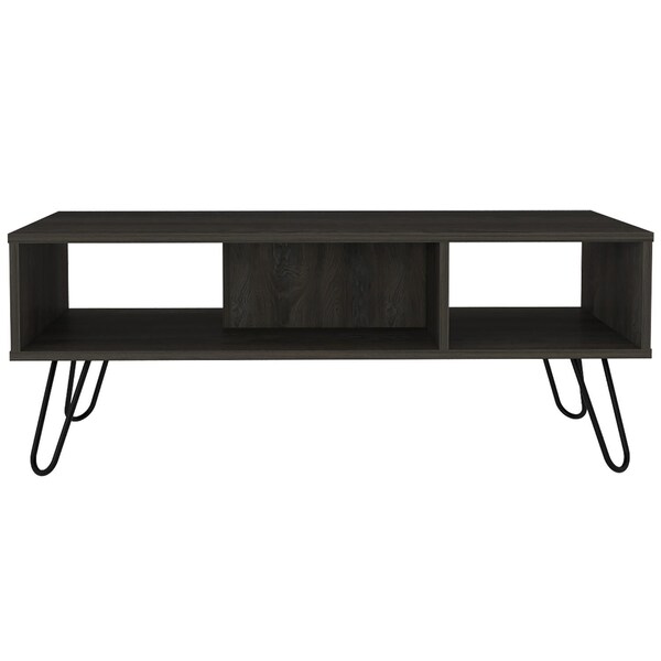 Tuhome Vassel Coffee Table, Hairpin Legs, Two Shelves, Espresso - MLC4755