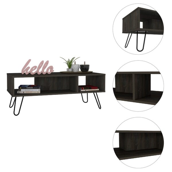 Tuhome Vassel Coffee Table, Hairpin Legs, Two Shelves, Espresso - MLC4755