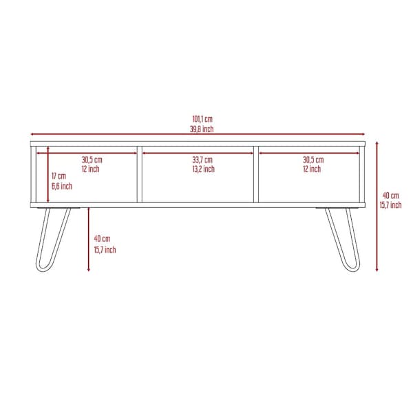 Tuhome Vassel Coffee Table, Hairpin Legs, Two Shelves, Espresso - MLC4755