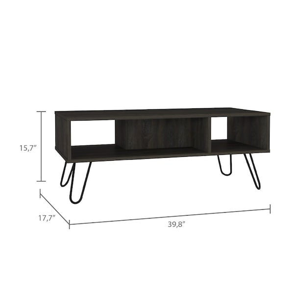 Tuhome Vassel Coffee Table, Hairpin Legs, Two Shelves, Espresso - MLC4755