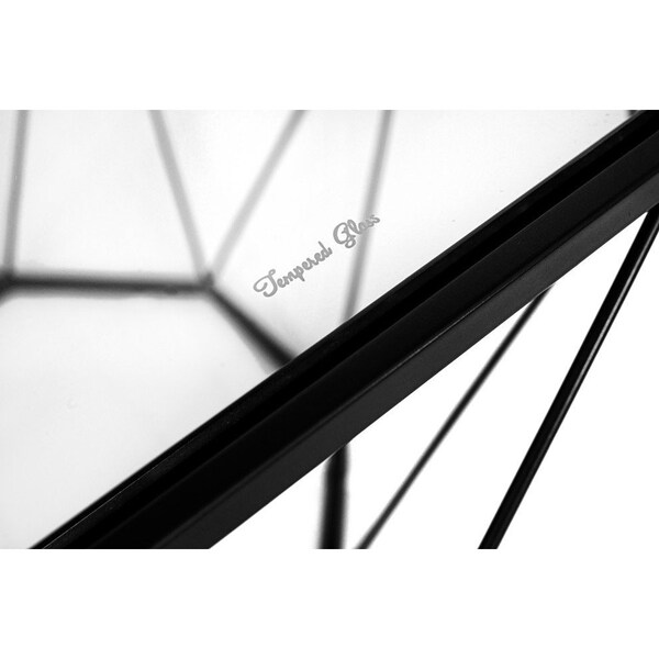 Leisuremod Malibu Modern Octagon Glass Top Coffee Table with Chrome Base, Black - MD23BL