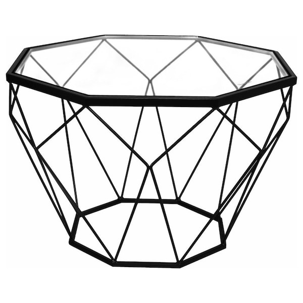 Leisuremod Malibu Modern Octagon Glass Top Coffee Table with Chrome Base, Black - MD23BL