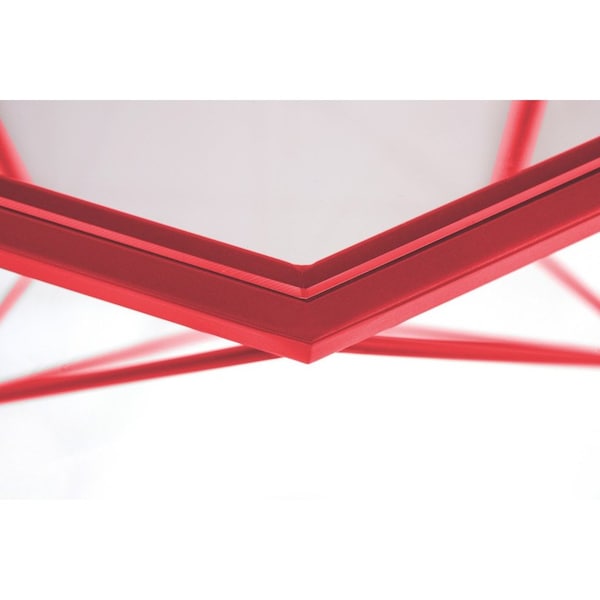 Leisuremod Malibu Large Modern Octagon Glass Top Coffee Table with Geometric Base, Red - MD31R