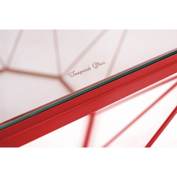 Leisuremod Malibu Large Modern Octagon Glass Top Coffee Table with Geometric Base, Red - MD31R