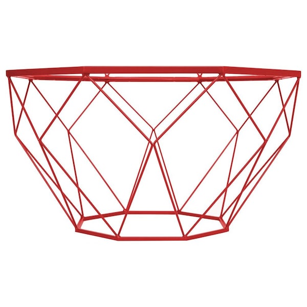 Leisuremod Malibu Large Modern Octagon Glass Top Coffee Table with Geometric Base, Red - MD31R