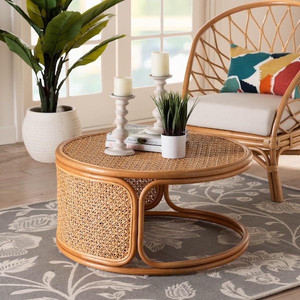 Bali & Pari Eldon Bohemian Honey Rattan Coffee Table - 245-13586-ZORO