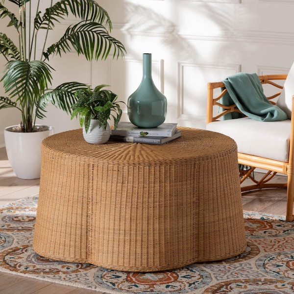 Bali & Pari Palm Bohemian Honey Scallop Rattan Coffee Table - 244-13635-ZORO
