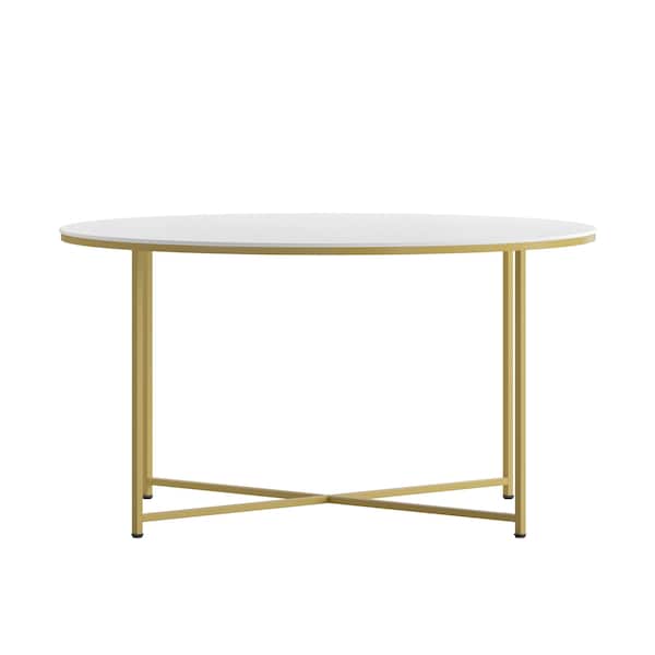 Flash Furniture Hampstead Collection Coffee Table - Modern White Finish Accent Table with Crisscross Brushed Gold Frame - NAN-JH-1787CT-GG
