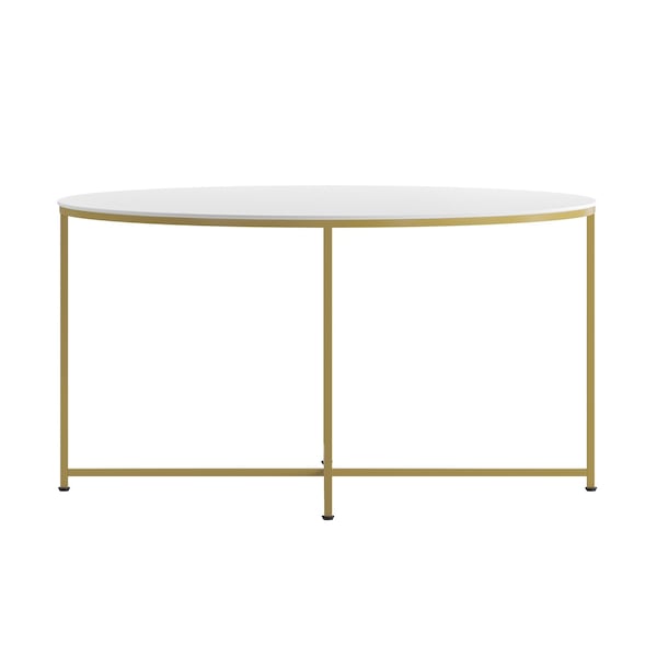 Flash Furniture Hampstead Collection Coffee Table - Modern White Finish Accent Table with Crisscross Brushed Gold Frame - NAN-JH-1787CT-GG