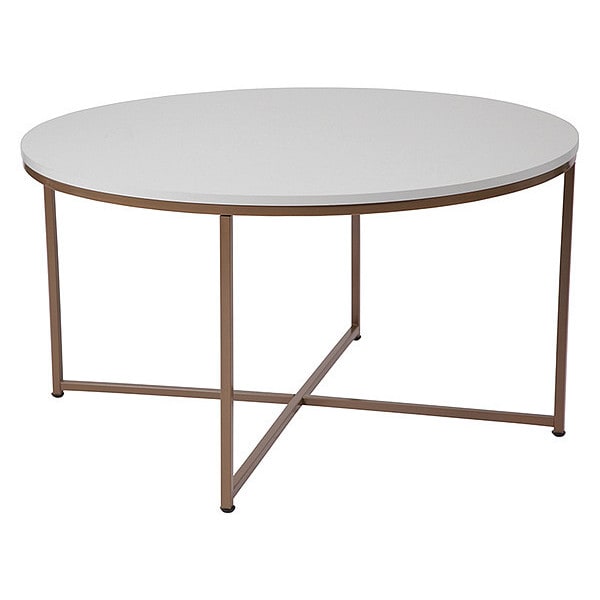 Flash Furniture Hampstead Collection Coffee Table - Modern White Finish Accent Table with Crisscross Brushed Gold Frame - NAN-JH-1787CT-GG