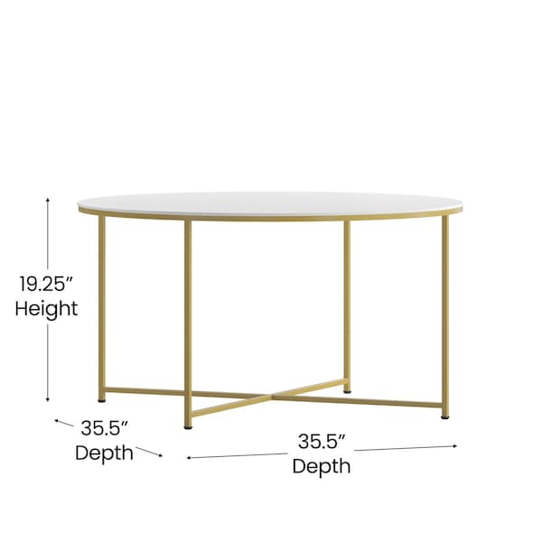 Flash Furniture Hampstead Collection Coffee Table - Modern White Finish Accent Table with Crisscross Brushed Gold Frame - NAN-JH-1787CT-GG