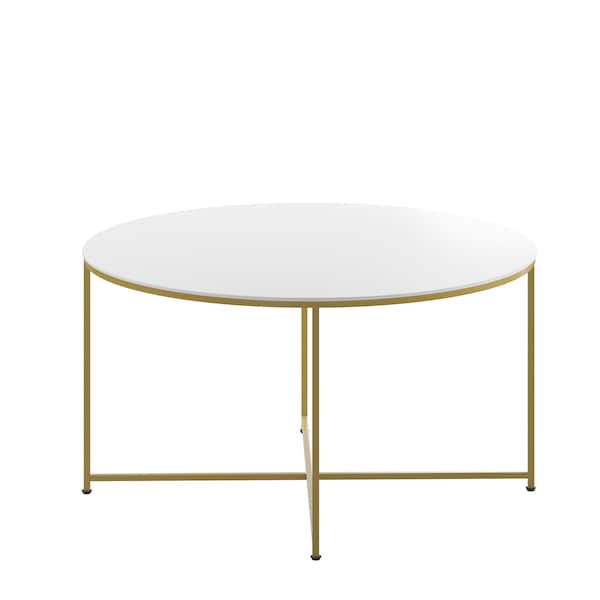 Flash Furniture Hampstead Collection Coffee Table - Modern White Finish Accent Table with Crisscross Brushed Gold Frame - NAN-JH-1787CT-GG