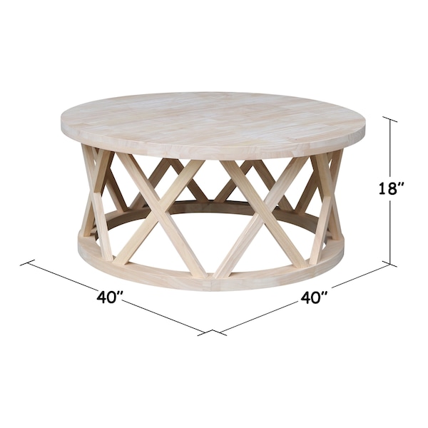 International Concepts Round Ceylon Coffee Table, 40 in W X 40 in L X 18 in H, Wood, Unfinished - OT-46CR