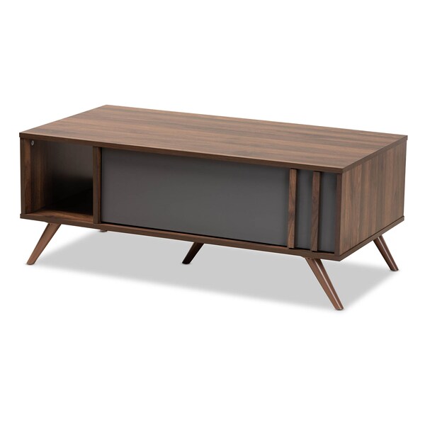 Baxton Studio Naoki Grey and Walnut Finished Wood 1-Drawer Coffee Table - 168-10754