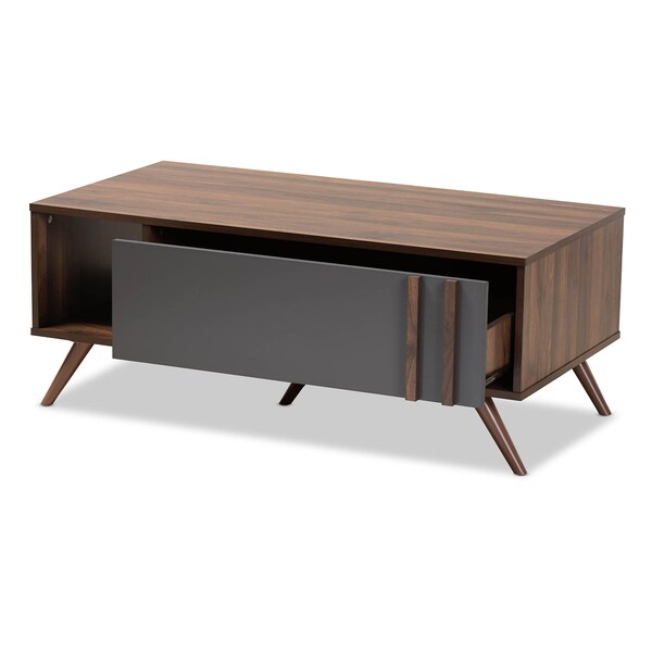 Baxton Studio Naoki Grey and Walnut Finished Wood 1-Drawer Coffee Table - 168-10754