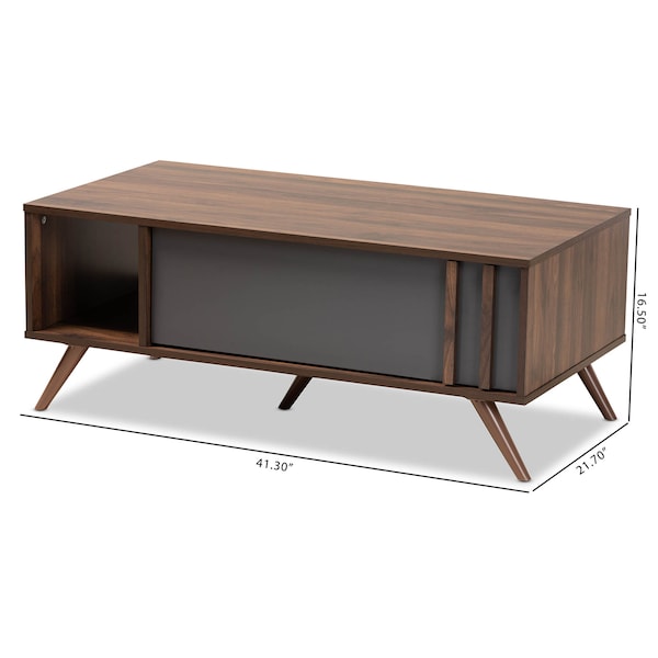 Baxton Studio Naoki Grey and Walnut Finished Wood 1-Drawer Coffee Table - 168-10754