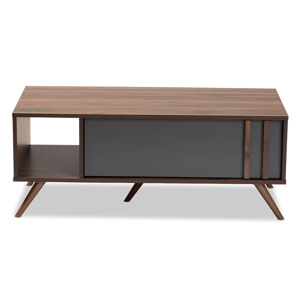 Baxton Studio Naoki Grey and Walnut Finished Wood 1-Drawer Coffee Table - 168-10754