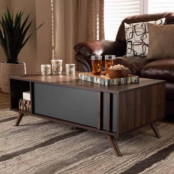 Baxton Studio Naoki Grey and Walnut Finished Wood 1-Drawer Coffee Table - 168-10754