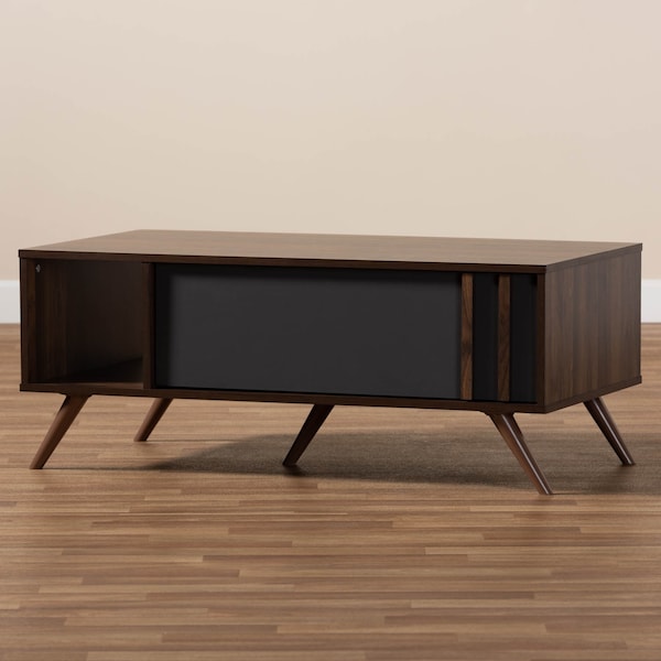 Baxton Studio Naoki Grey and Walnut Finished Wood 1-Drawer Coffee Table - 168-10754