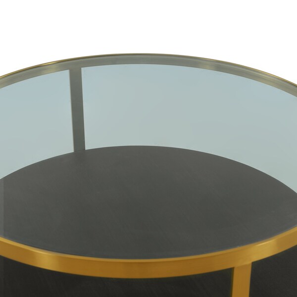 Armen Living Hattie Glass Top and Walnut Wood Coffee Table with Brushed Gold Frame - LCOPCOBRGLD