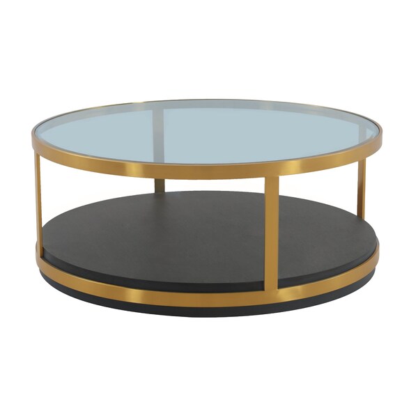 Armen Living Hattie Glass Top and Walnut Wood Coffee Table with Brushed Gold Frame - LCOPCOBRGLD