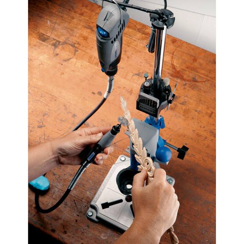 Soporte de estación de trabajo para herramienta rotativa Dremel y prensa de taladro con mandril sin llave para múltiples accesorios de 1/32 a 1/8 de pulgada - 220-01+4486