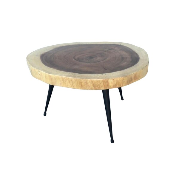 Made-To-Order Teak Round Coffee Table with Iron Leg - MA3190636