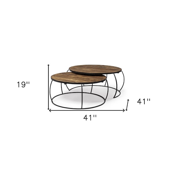 Homeroots 41 in. & 38 in. Round Wood Top Nesting Coffee Tables, Set of 2 - 376284