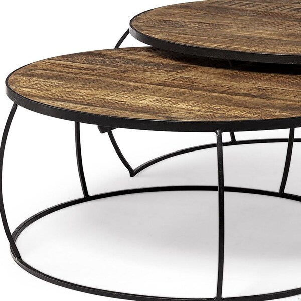 Homeroots 41 in. & 38 in. Round Wood Top Nesting Coffee Tables, Set of 2 - 376284