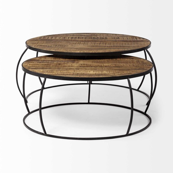 Homeroots 41 in. & 38 in. Round Wood Top Nesting Coffee Tables, Set of 2 - 376284