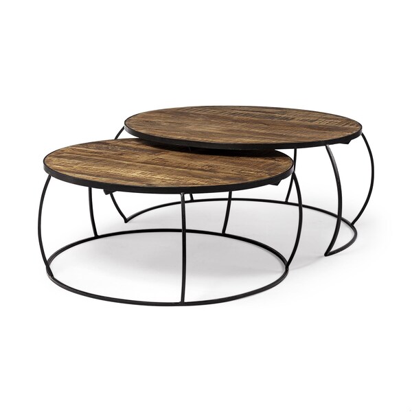 Homeroots 41 in. & 38 in. Round Wood Top Nesting Coffee Tables, Set of 2 - 376284